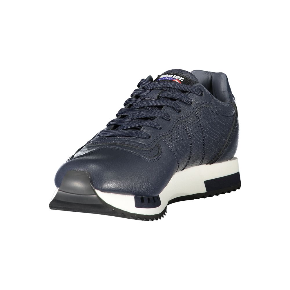 Athletic Sneakers by Blauer for men in polyester polyethylene leather blue & print presents a sleek silhouette, perfectly capturing the athletic style essence of Men's Athletic Polyester Polyethylene Leather Sneakers with its sleek design and premium finish.
