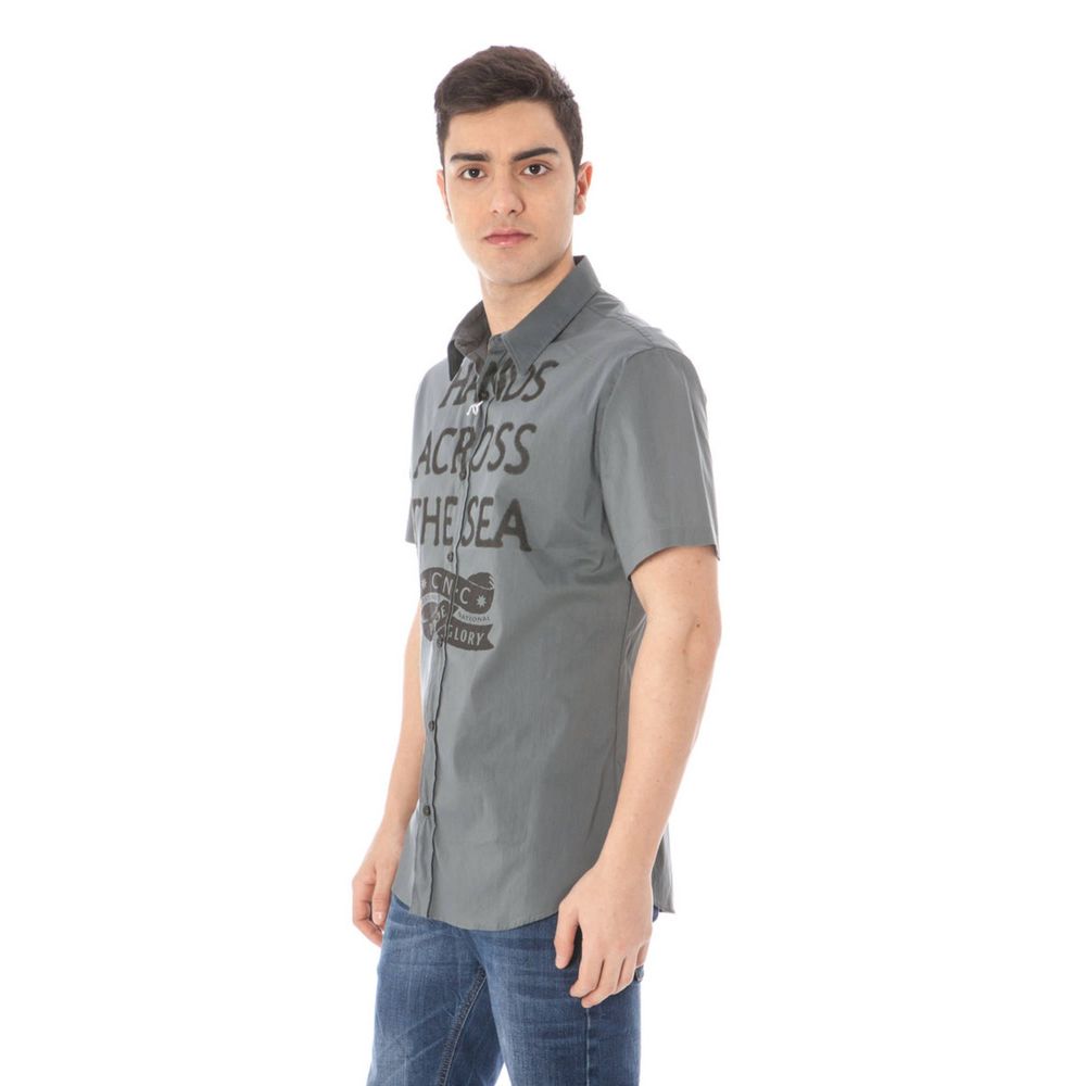 Shirt by Costume National for men in cotton gray features an architectural silhouette with a refined and elegant for a architectural look.
