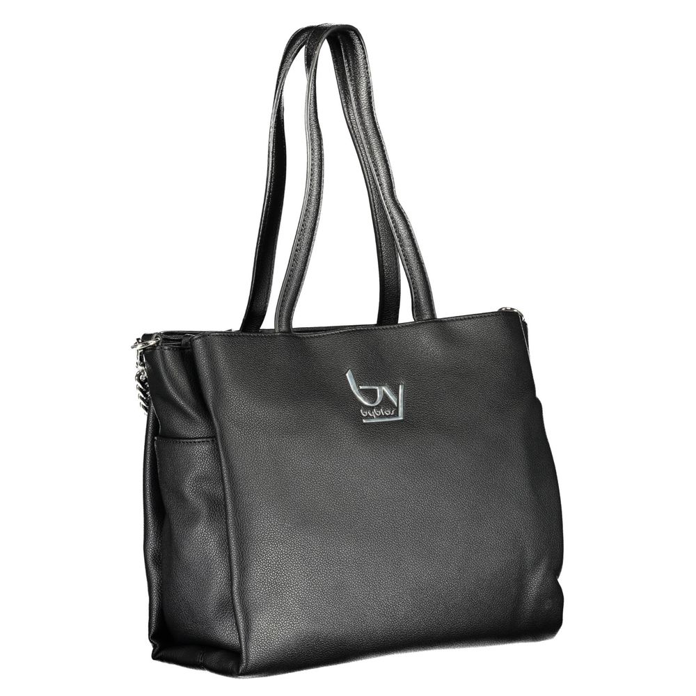 Shopper Tote Convertible Handbag by BYBLOS for women in faux grained leather black features a refined silhouette, showcasing a secure snap & zipper and refined external-pockets & internal-pockets with versatile shoulder-strap & handle for a refined finish.