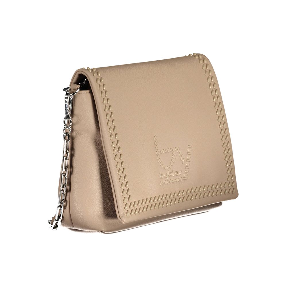Shoulder Convertible Handbag by BYBLOS for women in polyethylene faux leather beige features a refined silhouette, showcasing a secure snap and refined internal-pockets with versatile shoulder-strap, adjustable-strap, detachable-strap & handle for a refined finish.