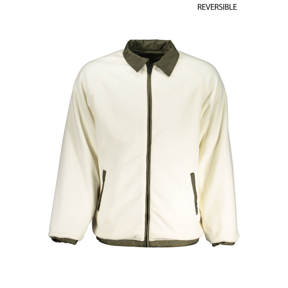Jacket by Vans for men in nylon green & white features an utilitarian silhouette with a refined , showcasing sophisticated water-resistant & pockets for an utilitarian aesthetic.
