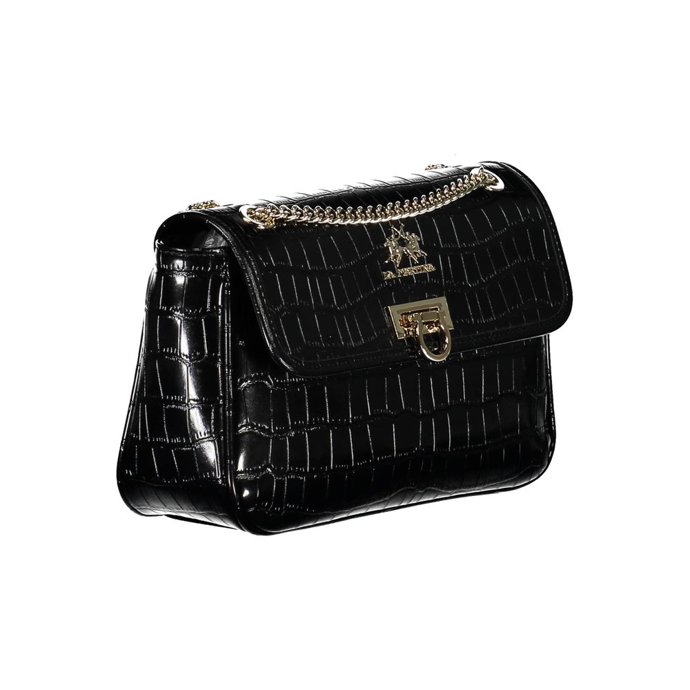 Shoulder Handbag by La Martina for women in polyethylene black features a signature silhouette, showcasing a secure snap & hook and signature external-pockets & internal-pockets with versatile shoulder-strap for a sophisticated look.