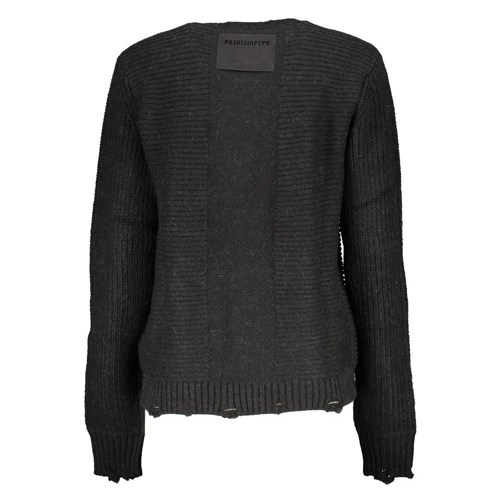 Sweater by Patrizia Pepe for women in fabric black showcases a discreet silhouette, finished with a discreet crew neckline and for a discreet look.