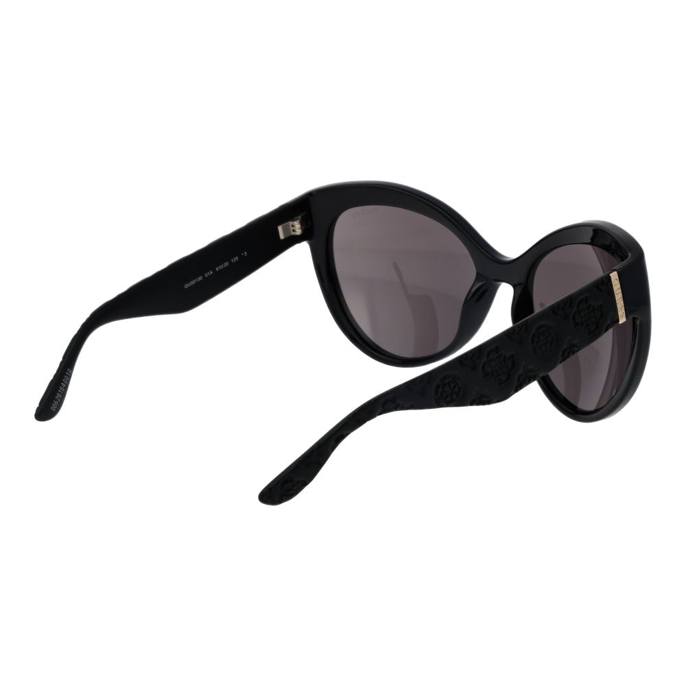 Sunglasses by Guess for women in plastic and black featuring an opulent butterfly full-rim frame design with a sophisticated black coloured frame finish and high-performance non-polarized category-3-dark-tint lens.