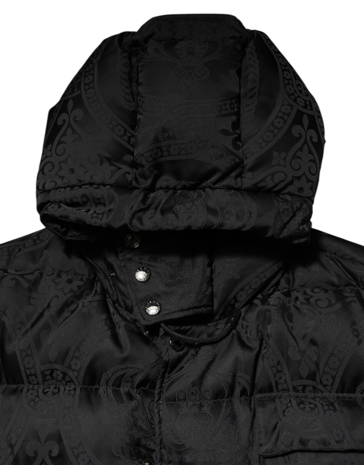 Dolce & Gabbana Men's Quilted Nylon Hooded Puffer Jacket - Black Jacquard