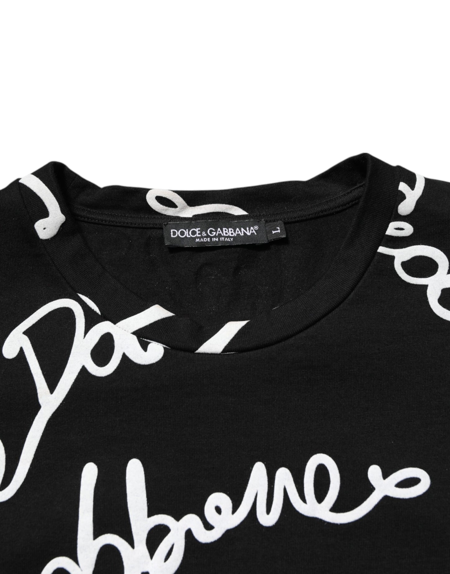 Dolce & Gabbana Black Logo Print Cotton Crew Neck T-shirt