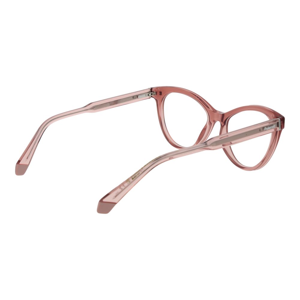 Eyeglasses Frames by Polaroid for women in cellulose propionate pink showcases a refined full-frame frame design with a refined rose coloured frame finish for a refined and sophisticated look.