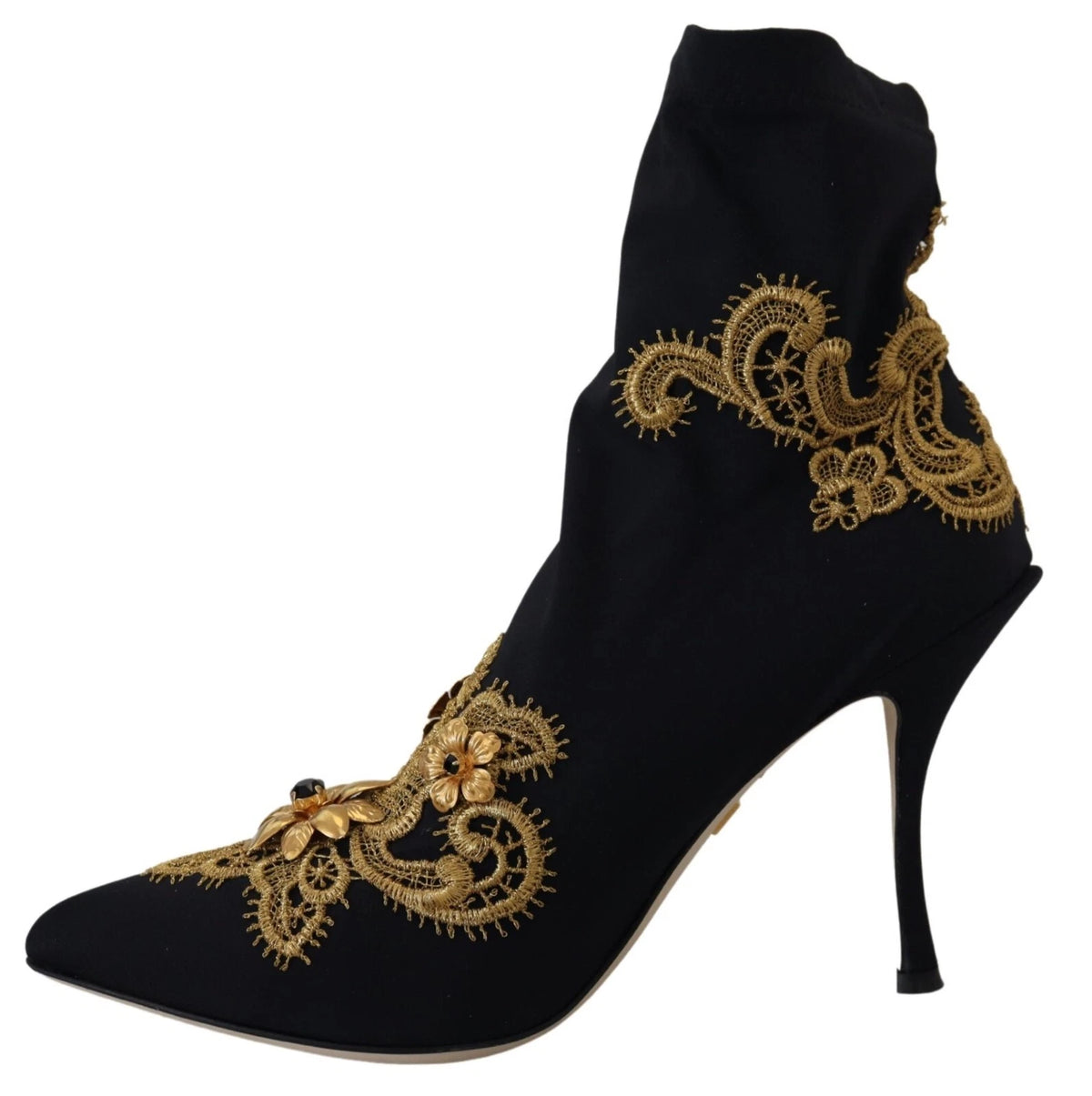 Dolce & Gabbana Women's Nylon Polyester Viscose & Crystal Ankle Boots - Black Gold