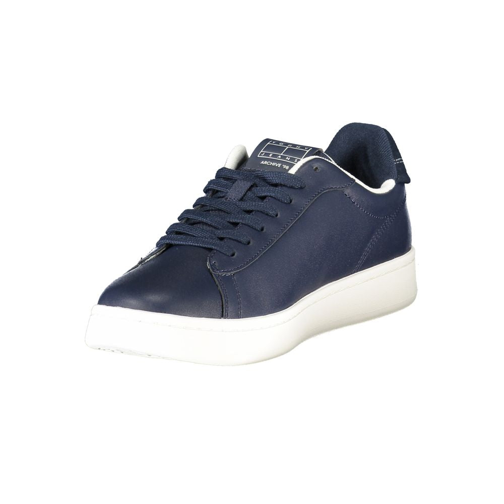 Athletic Sneakers by Tommy Hilfiger for men in polyester polyethylene leather blue showcases a architectural silhouette, artfully capturing the essence of the Men's Athletic Polyester Polyethylene Leather Sneakers with its signature architectural athletic style construction.