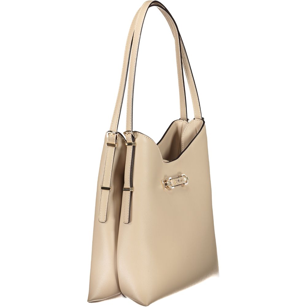 Large Shoulder Hobo Handbag by Guess Jeans for women in polyethylene & polyurethane beige, gold & patterned features a ornamental silhouette, showcasing a secure , ample , and ornamental shoulder-strap for a sophisticated look.