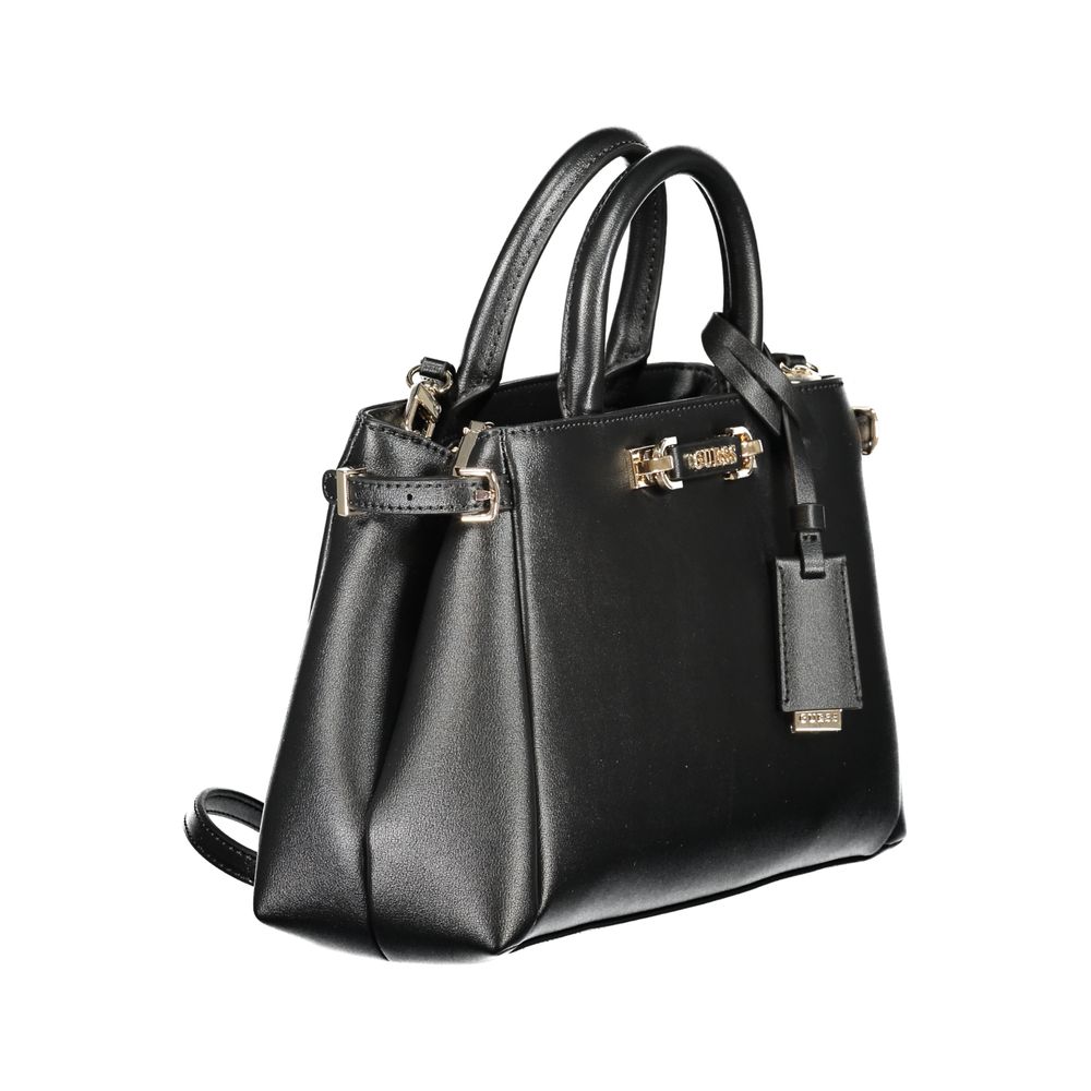 Crossbody Satchel Handbag by Guess Jeans for women in polyethylene & polyurethane black & gold features a exquisite silhouette, showcasing a secure zipper and exquisite with versatile crossbody-strap & adjustable-strap for a exquisite finish.