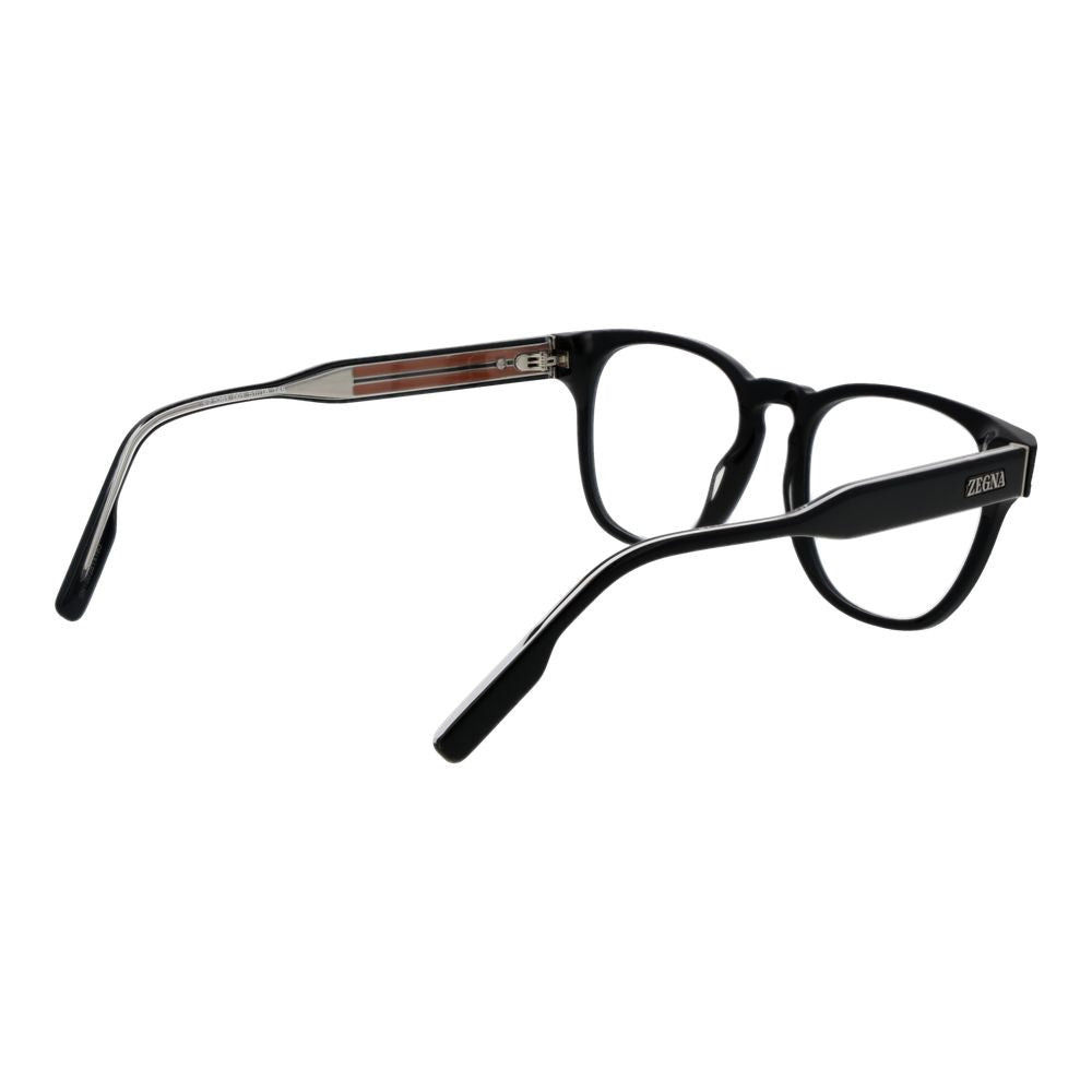 Eyeglasses Frames by Ermenegildo Zegna for men in acetate black showcases a reflective silhouette, artfully incorporating a sophisticated black coloured frame with a distinct full-frame frame design.
