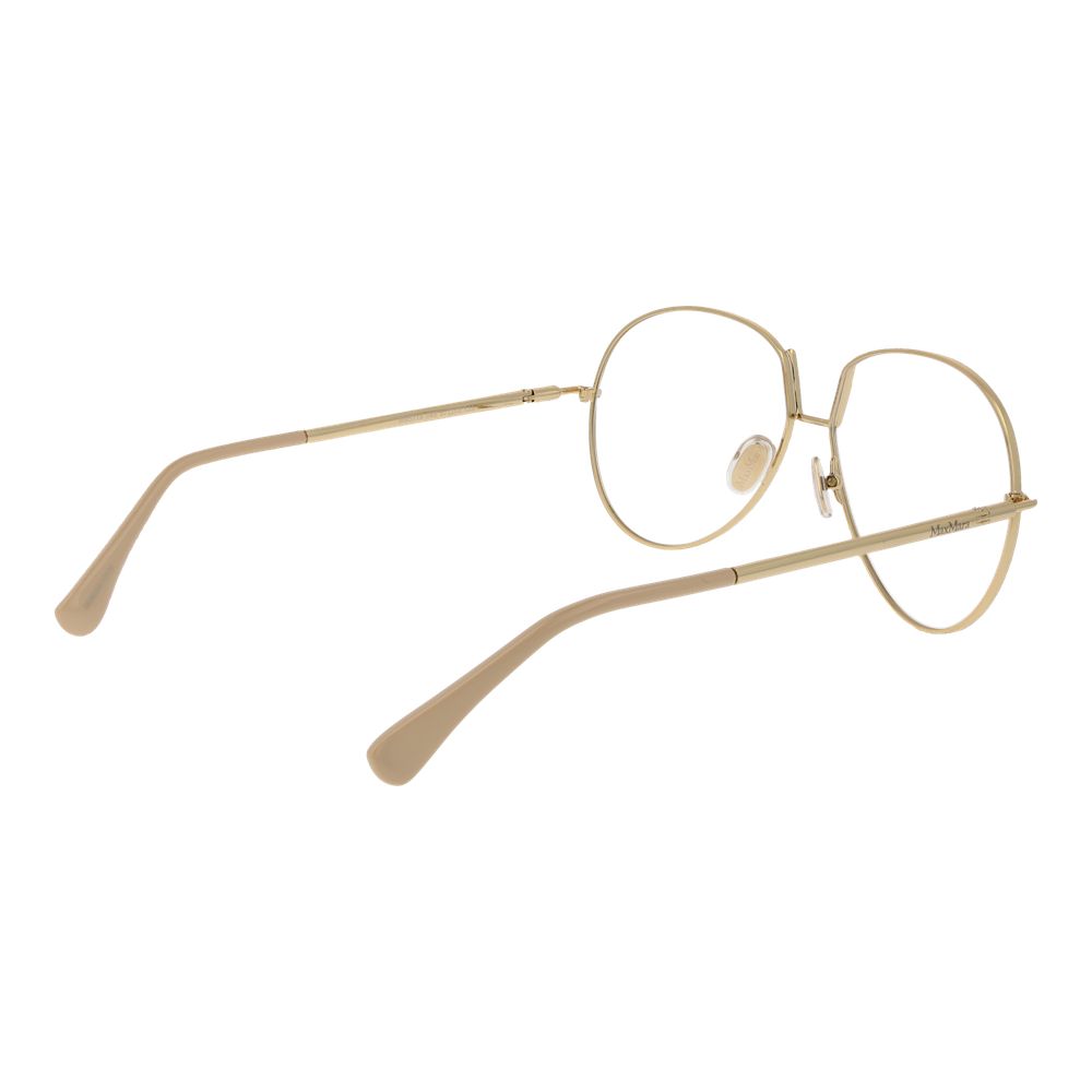 Eyeglasses Frames by Max Mara for women in metal beige showcases a reflective silhouette, artfully incorporating a sophisticated beige coloured frame with a distinct full-frame frame design.