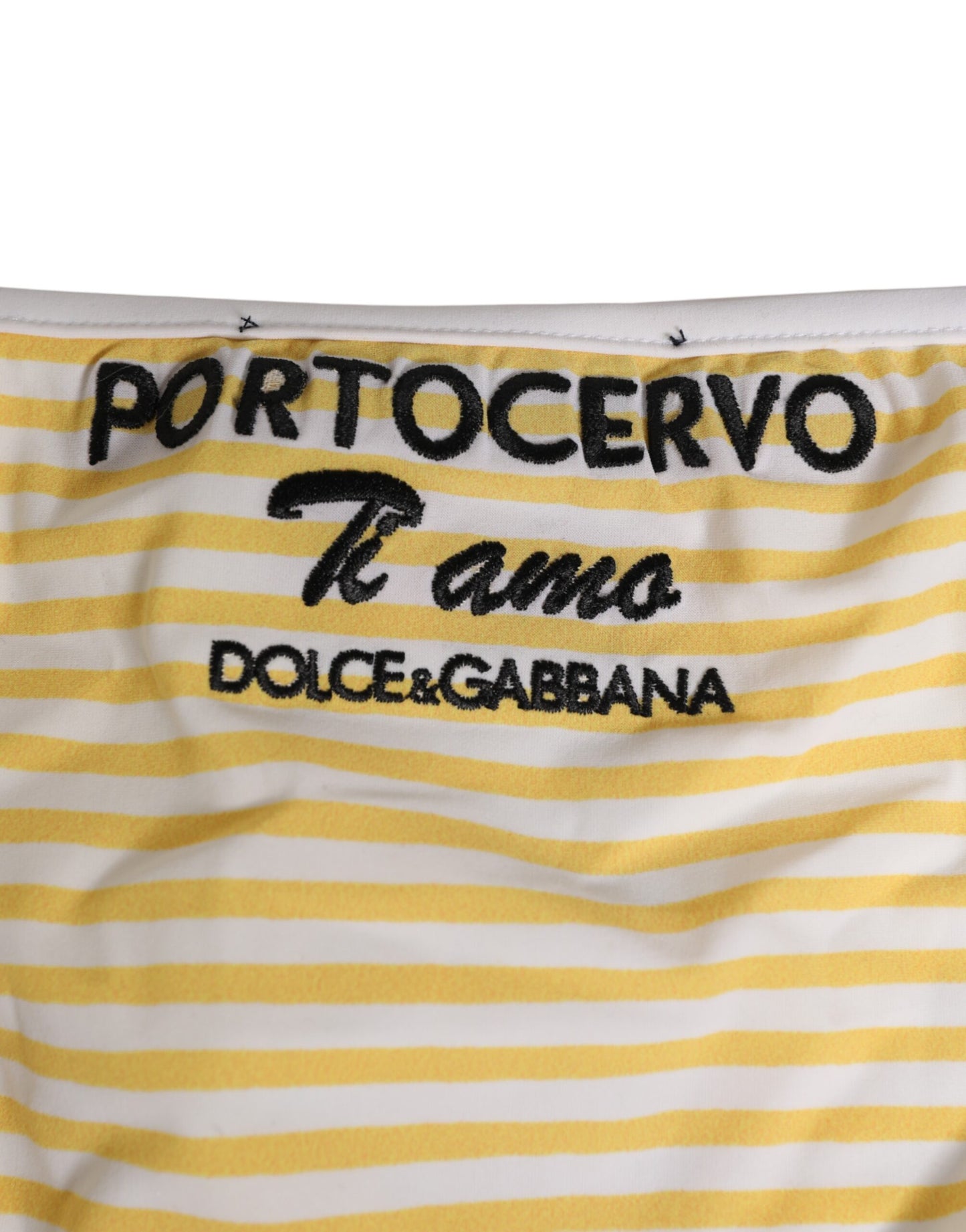 Dolce & Gabbana White Yellow Stripe Tie Side Logo Bikini Bottom