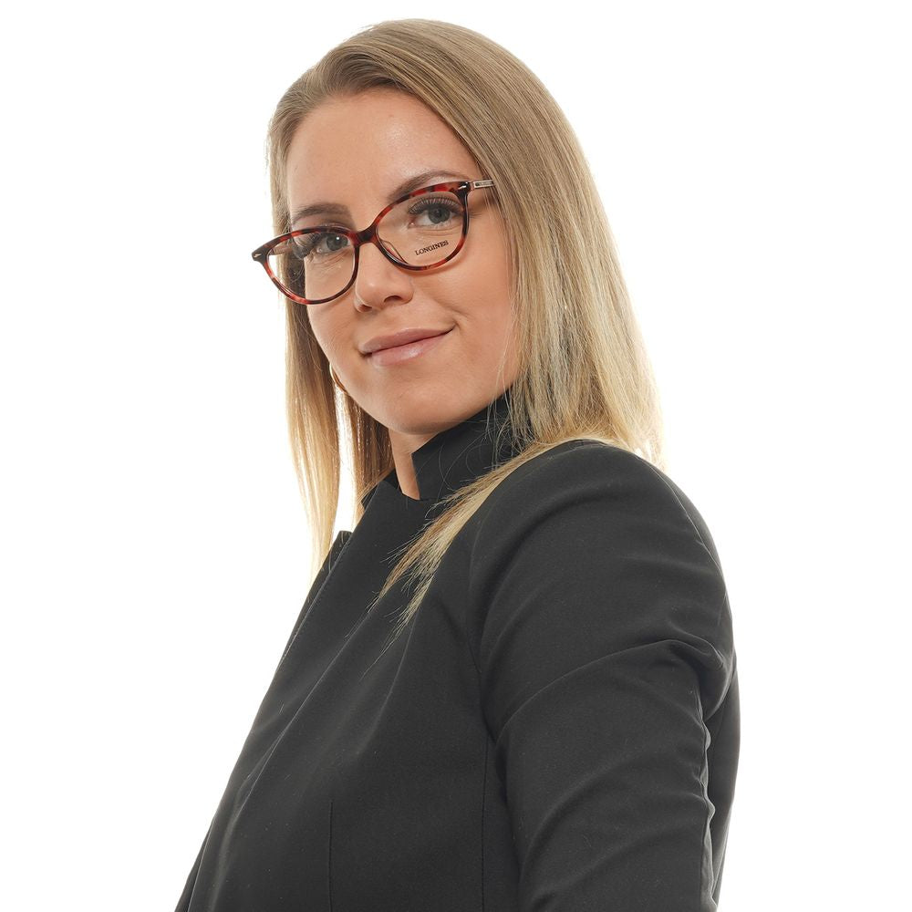 Eyeglasses Frames by Longines for women in red showcases a reflective silhouette, artfully incorporating a sophisticated red coloured frame with a distinct full-frame frame design.