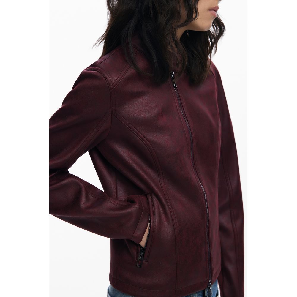 Jacket by Desigual for women in polyester faux leather red showcases a contemporary silhouette, detailed with a contemporary and premium pockets for a sophisticated finish.