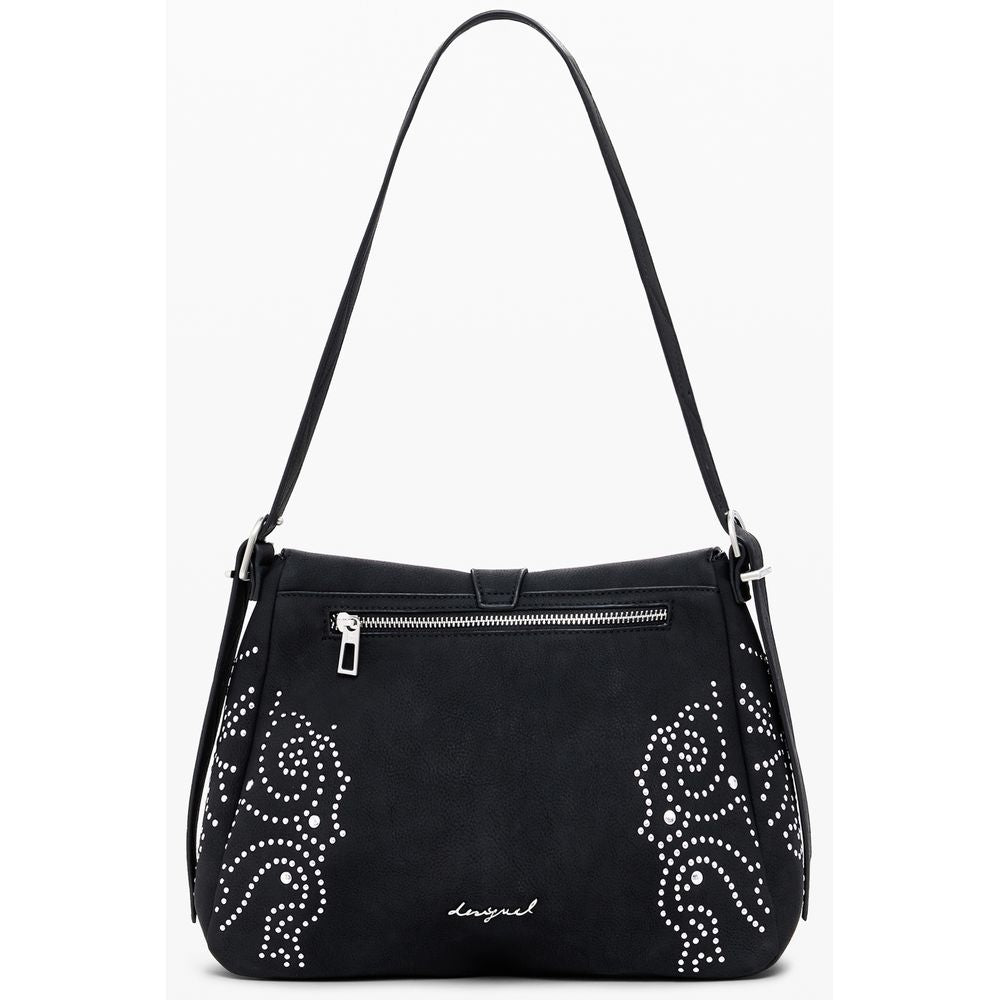 Small Crossbody Flap Handbag by Desigual for women in faux leather black features a refined silhouette, showcasing a secure flap & zipper, organized , and versatile crossbody-strap, adjustable-strap & handle for a refined finish.