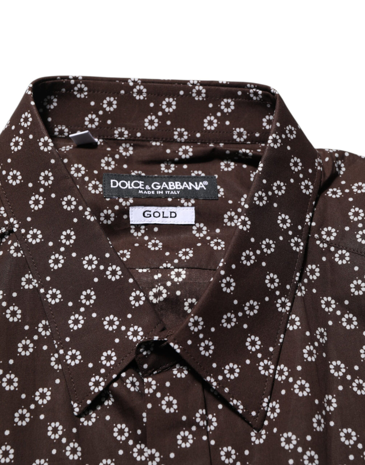 Dolce & Gabbana Men's Slim Long-Sleeve Cotton Dress Shirt - Brown Gold Patterned Floral