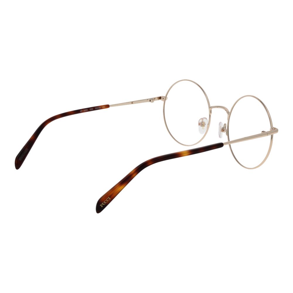 Eyeglasses Frames by Emilio Pucci for women in gold showcases a refined full-frame frame design with a refined gold coloured frame finish for a refined and sophisticated look.