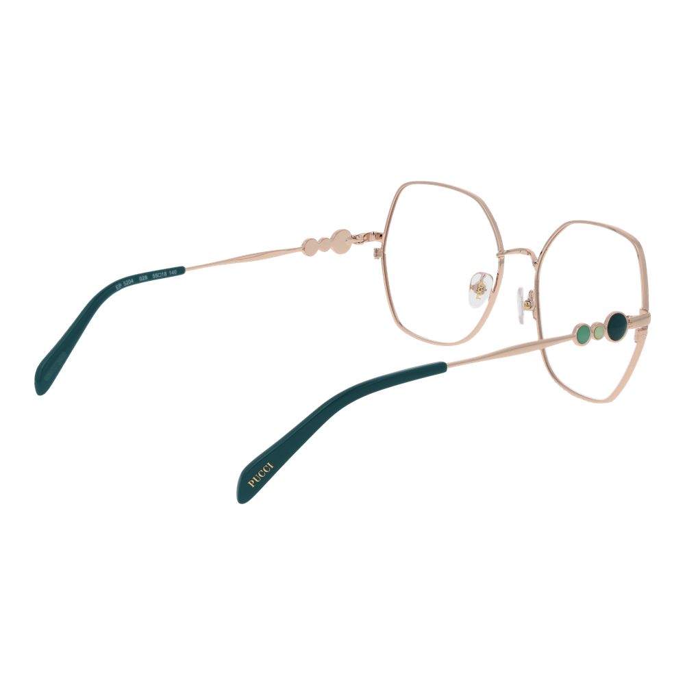 Eyeglasses Frames by Emilio Pucci for women in metal and rose-gold showcases a refined silhouette, detailed with a rose-gold coloured frame finish and a sophisticated full-frame frame design.