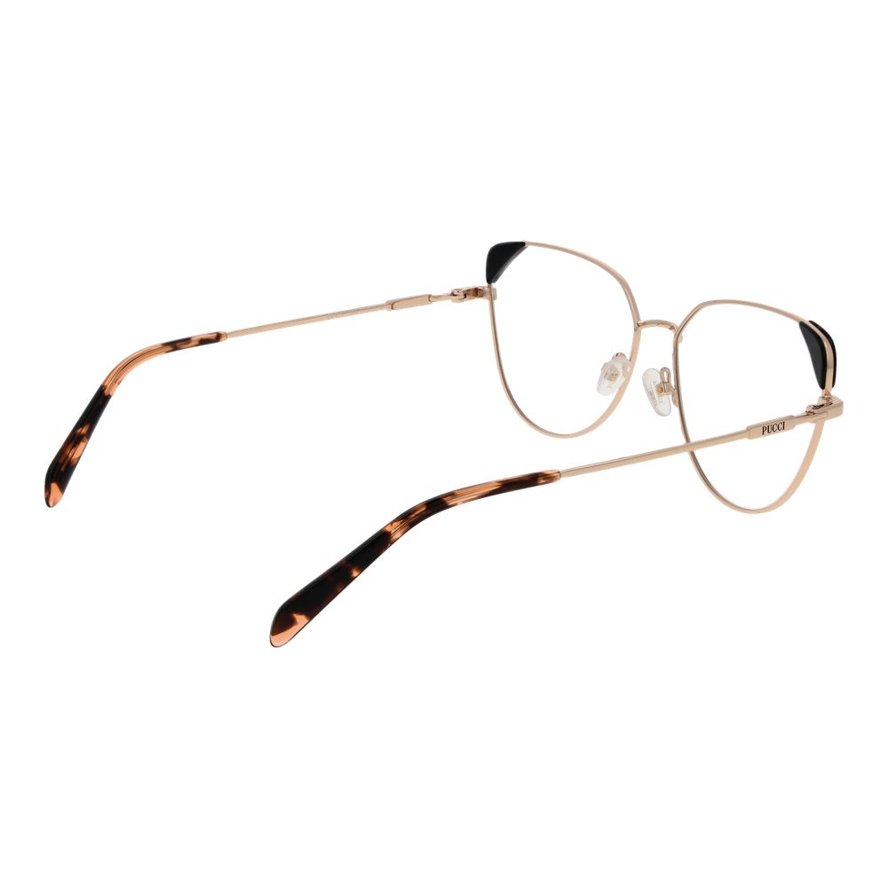 Eyeglasses Frames by Emilio Pucci for women in metal gold features an refined silhouette, showcasing a sophisticated gold coloured frame and refined full-frame frame design for a refined look.