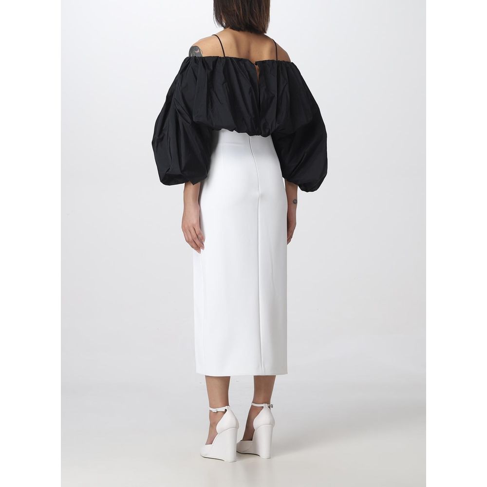 Skirt by PINKO for women in polyester white features an tailored silhouette, artfully capturing the essence of Women's Polyester Skirt in a sophisticated midi.