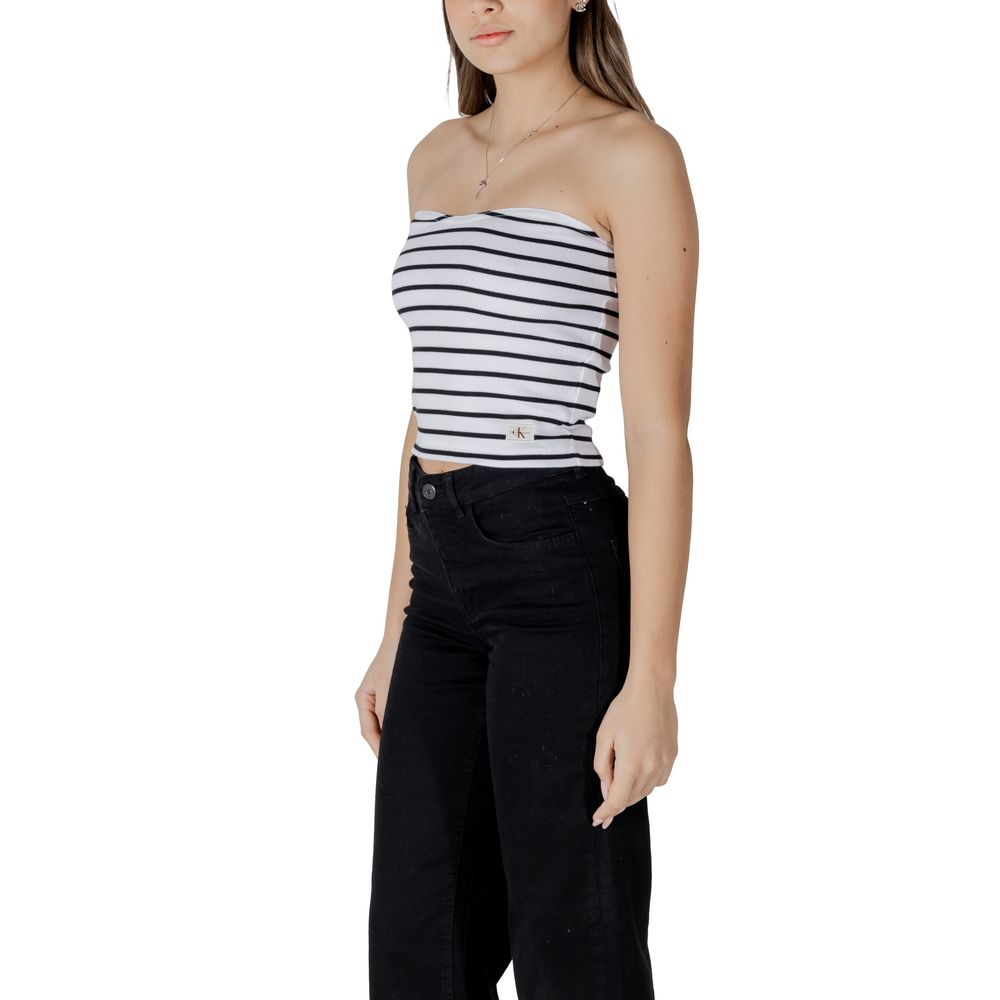Activewear Top by Calvin Klein Jeans for women in stretch cotton white showcases a sporty silhouette, detailed with a sporty and that seamlessly integrates functional .