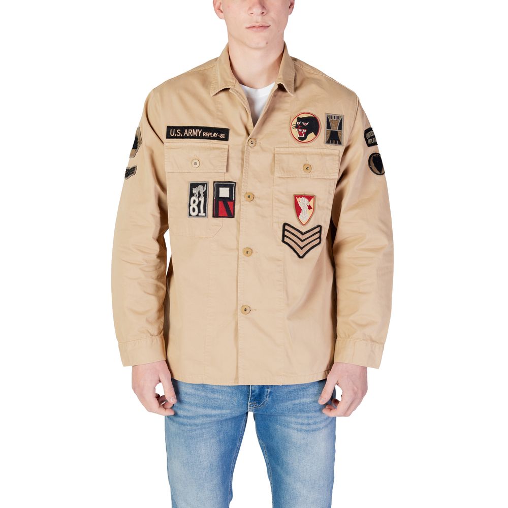 Shirt by Replay for men in cotton beige, featuring a nuanced and nuanced for a sophisticated finish.