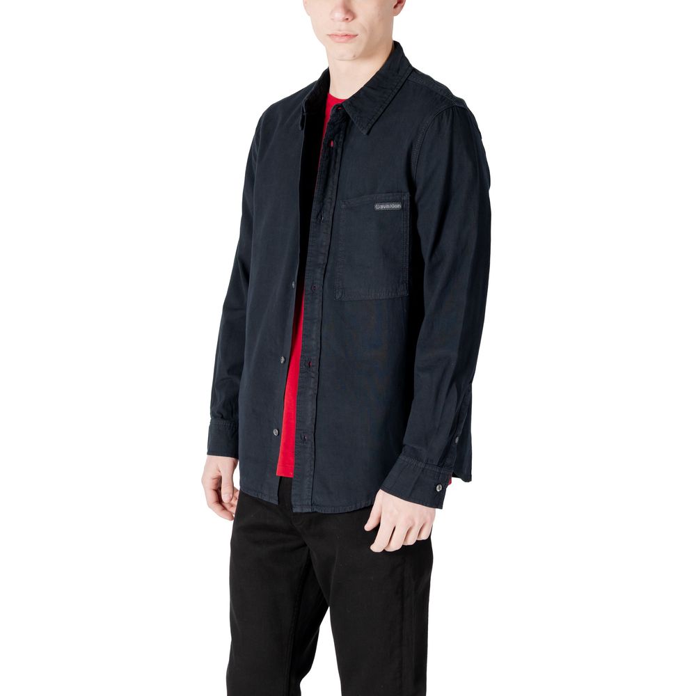 Shirt by Calvin Klein Jeans for men in denim cotton black showcases a sharp silhouette, elegantly detailed with a sharp and sharp .