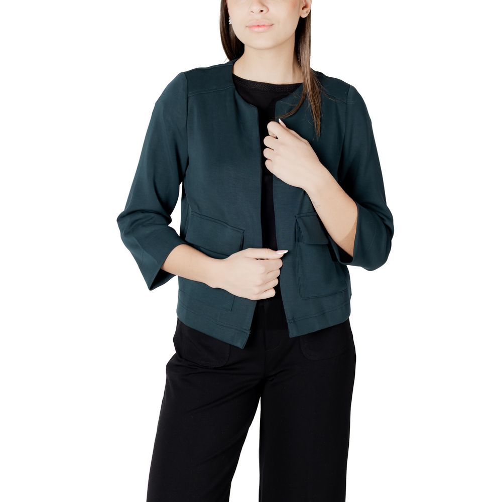 Vest by Street One for women in stretch polyester & modal green features a enviable silhouette, elegantly detailed with a enviable and functional pockets for a enviable finish.