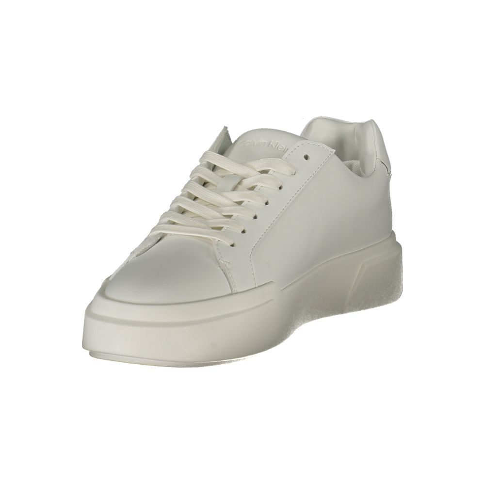 Athletic Sneakers by Calvin Klein for women in polyester polyethylene leather white & print features an architectural silhouette from the Crisp Women's Athletic Polyester Polyethylene Leather Sneakers collection, showcasing a architectural athletic style for a architectural look.