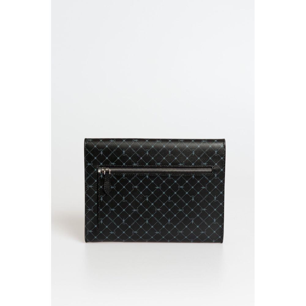 Clutch Handbag by Trussardi for men in polyester black showcases a sculptural silhouette, featuring a secure magnetic & button, ample built-in-compartments, and versatile for a sculptural aesthetic.