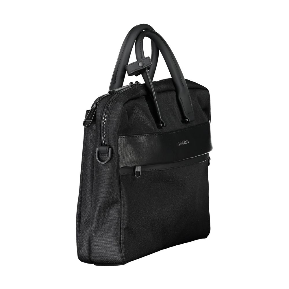 Briefcase Handbag by Calvin Klein for unisex in polyester black features a refined silhouette, showcasing a secure zipper, organized built-in-compartments, document-holder, external-pockets, internal-pockets & laptop-compartment, and versatile shoulder-strap, adjustable-strap & handle for a refined finish.