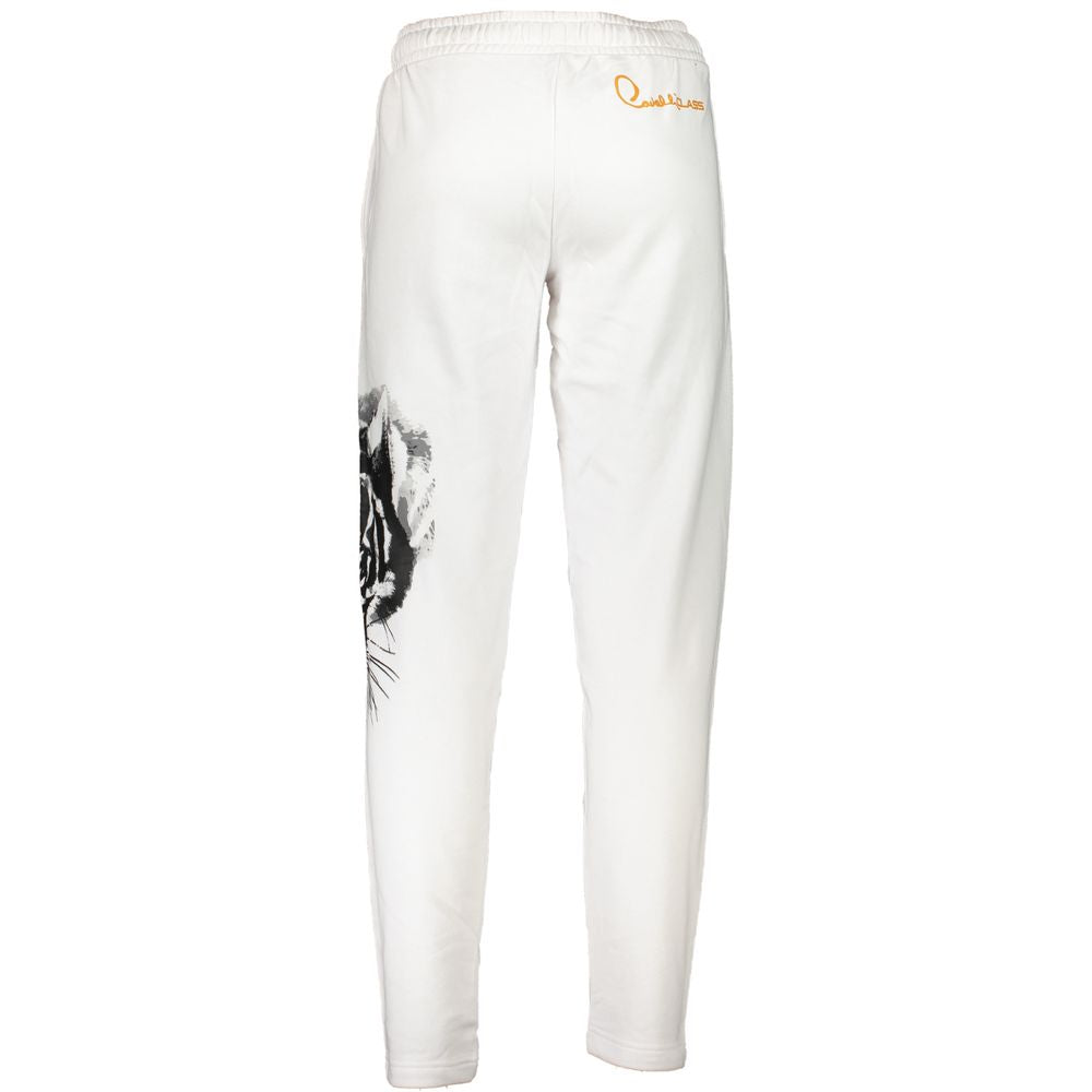 Joggers by Cavalli Class for men in cotton white & print presents a refined pantology silhouette, artfully defined by a refined pantology , long, and a sophisticated .