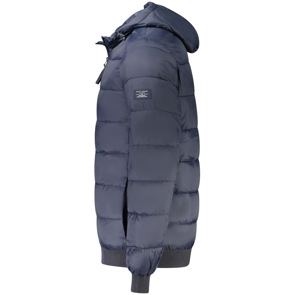 Hooded Overcoat by Pepe Jeans for men in blue showcases a architectural silhouette, artfully detailed with a distinctive and functional pockets & hooded for a architectural finish.