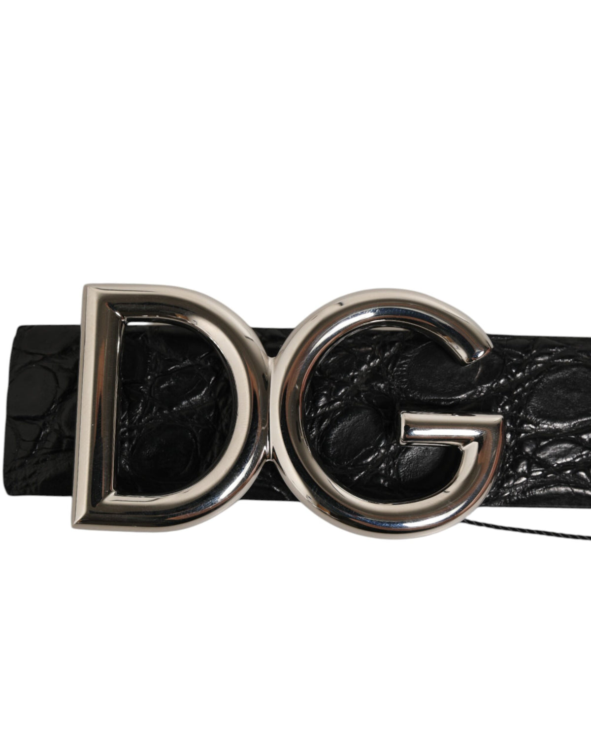 Dolce & Gabbana Caiman Calf & Exotic Leather Belt - Black Silver