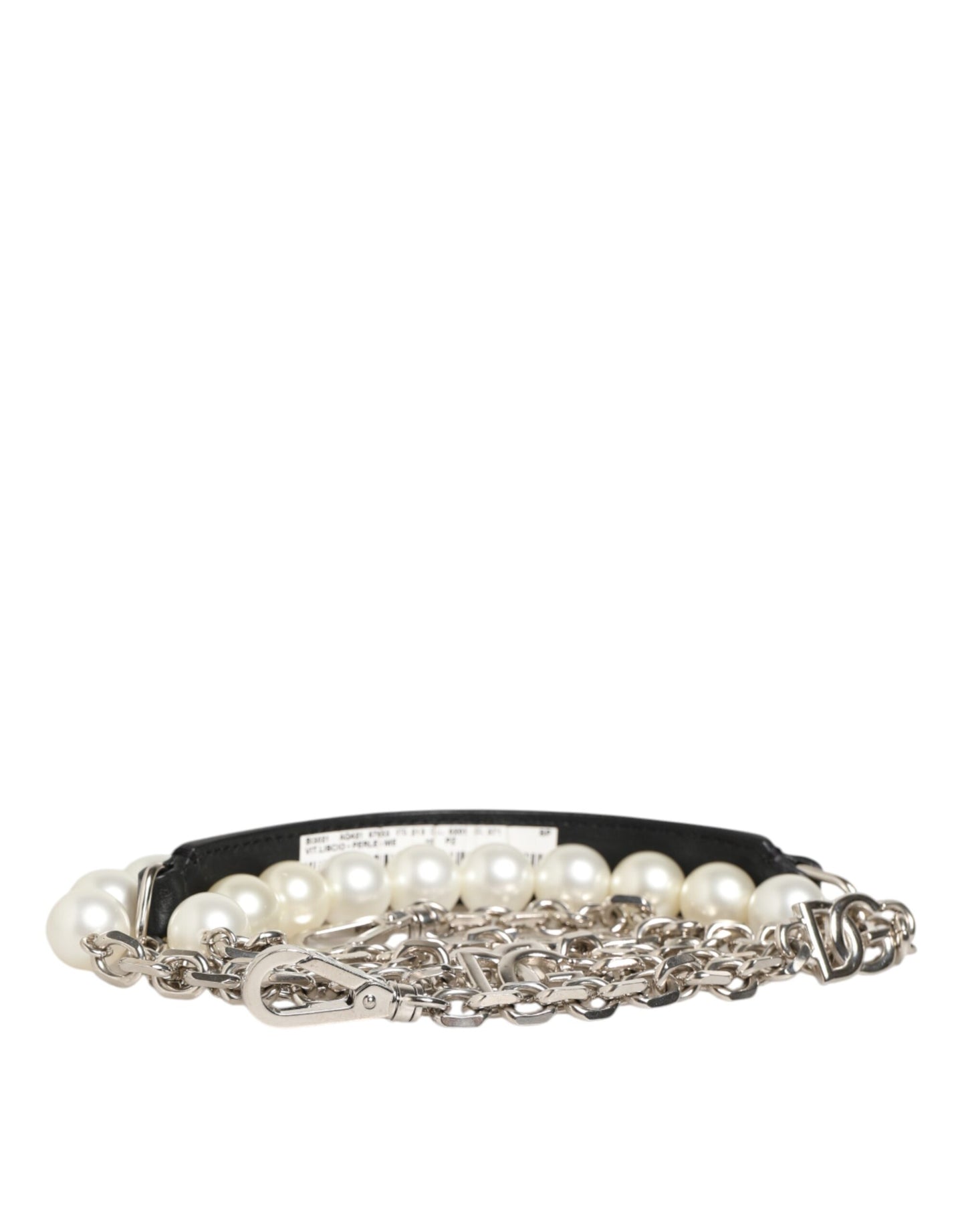 Shoulder Strap by Dolce & Gabbana for women in brass plastic & calf leather black, pearl, silver & white showcases a enviable design, perfect for elevating any ensemble as part of the Brass Plastic Calf Leather Shoulder Strap collection.