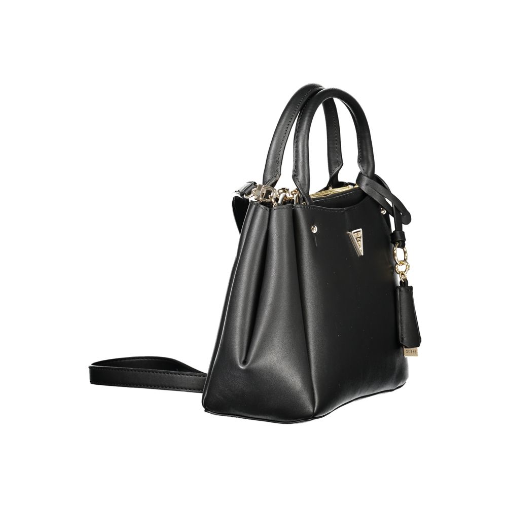 Small 2-in-1 Shoulder & Crossbody Travel Handbag by Guess Jeans for women in polyethylene black features a refined silhouette, showcasing a secure snap & zipper, organized external-pockets, and versatile crossbody-strap, shoulder-strap, adjustable-strap & handle for a refined finish.