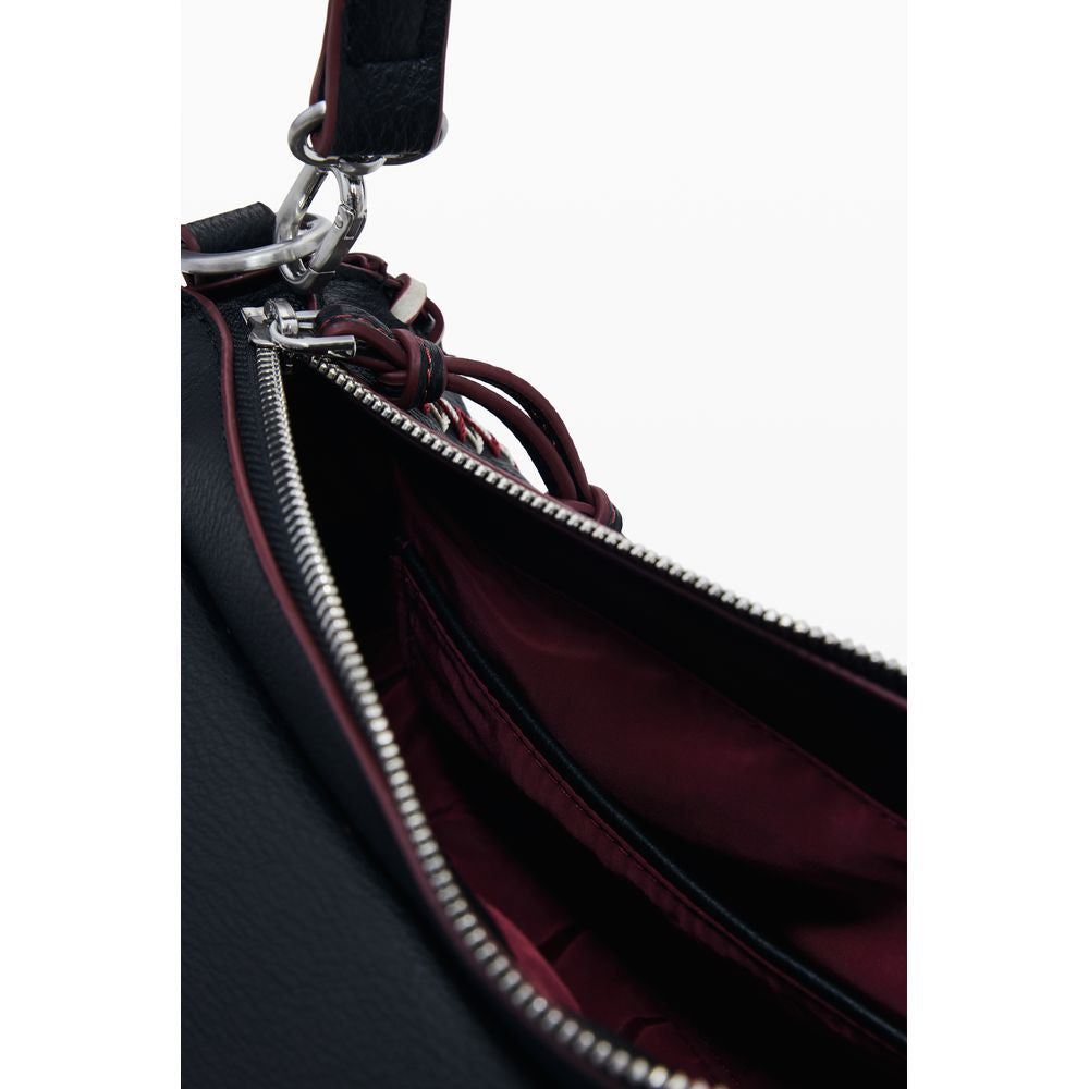 This 2-in-1 Shoulder & Crossbody Flap Handbag by Desigual for women in polyethylene & polyurethane and black & print presents a sculptural silhouette featuring a secure flap, zipper & magnetic, ample , and versatile crossbody-strap, shoulder-strap, adjustable-strap & handle for a sculptural finish.