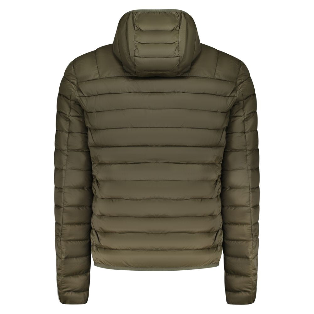 Hooded Windbreaker Jacket by Cavalli Class for men in polyester green features an perennial silhouette with a refined and perennial pockets, hooded & windproof for a sophisticated weather-resistant look.