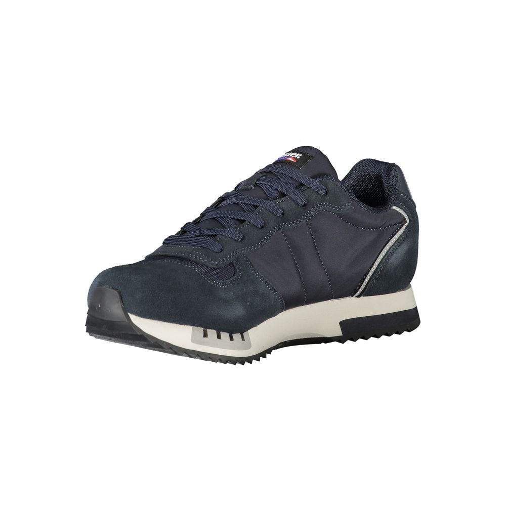 Athletic Sneakers by Blauer for men in polyester polyurethane leather blue & signature features an architectural silhouette from the Men's Athletic Polyester Polyurethane Leather Sneakers collection, showcasing a architectural athletic style for a architectural look.
