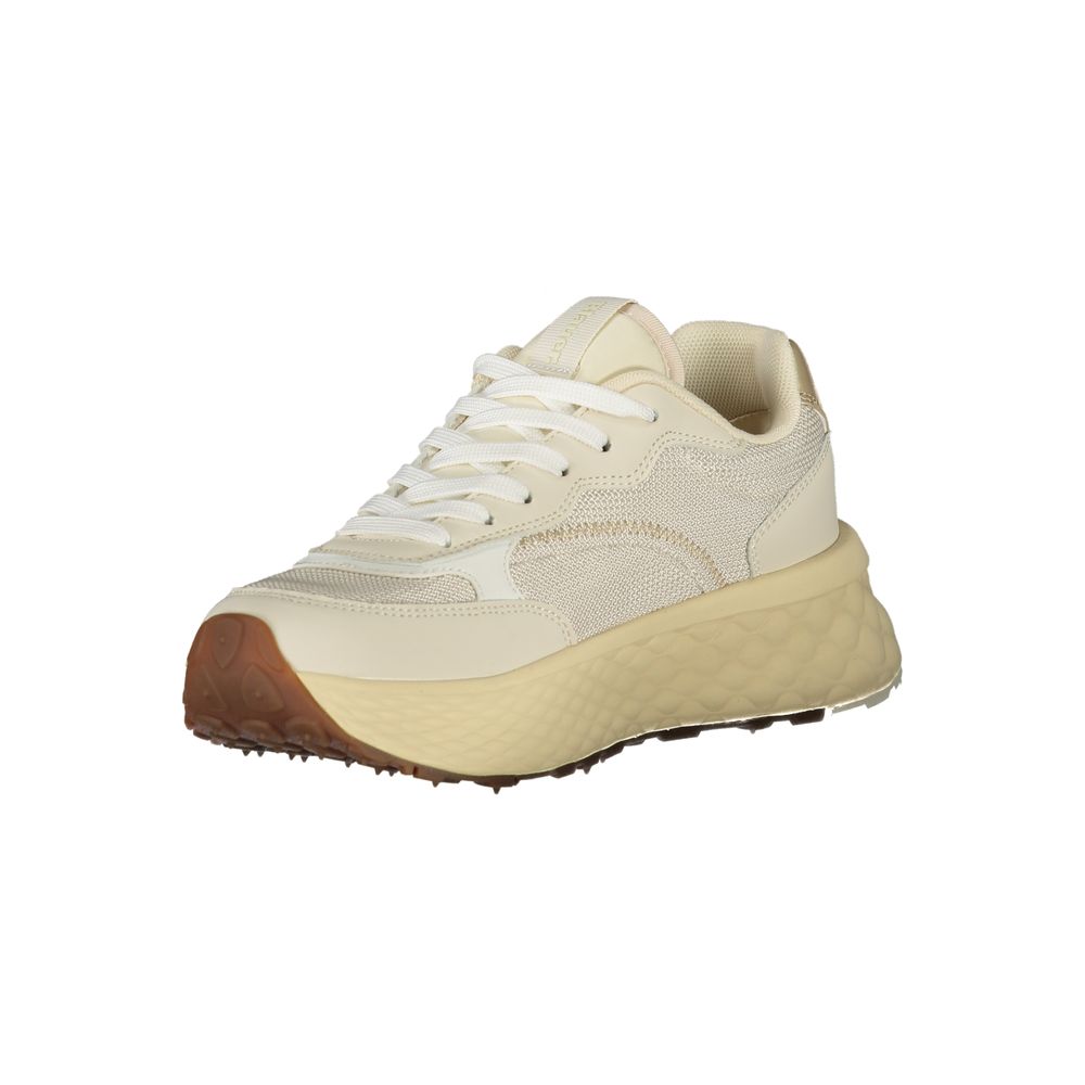Athletic Sneakers by Blauer for women in polyester polyurethane leather beige & gold presents a sleek silhouette, perfectly capturing the athletic style essence of Women's Athletic Polyester Polyurethane Leather Sneakers with its sleek design and premium finish.