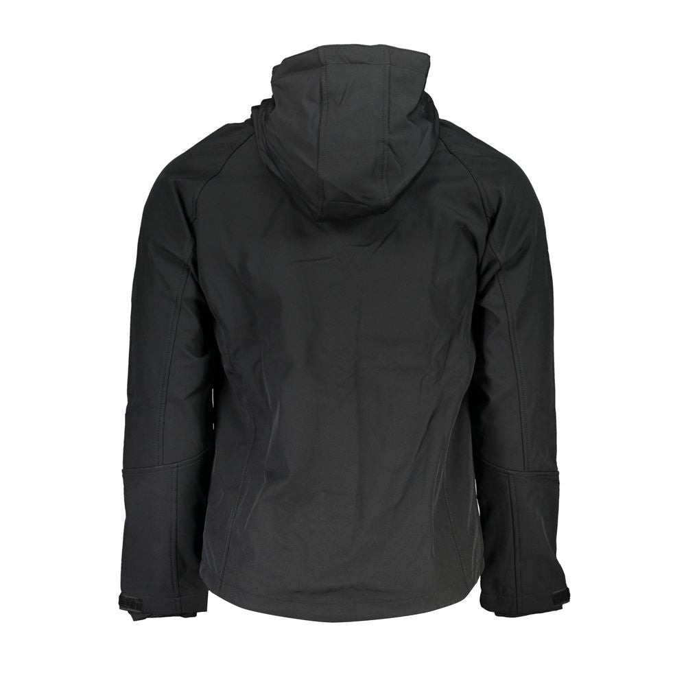 Hooded Windbreaker Jacket by Gianmarco Venturi for men in polyester black showcases a urban chic silhouette, detailed with a urban chic hooded neckline and functional pockets, hooded & windproof for a polished finish.