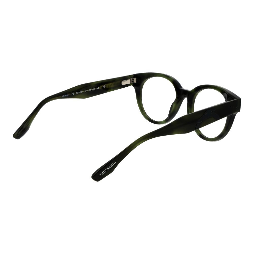Eyeglasses Frames by Trussardi for unisex in acetate green features a refined silhouette, showcasing a refined green coloured frame and full-frame frame design for a sophisticated, premium look.