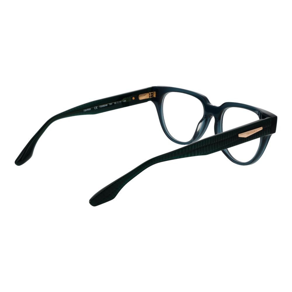 Eyeglasses Frames by Trussardi for women in acetate blue showcases a reflective silhouette, artfully incorporating a sophisticated blue coloured frame with a distinct full-frame frame design.