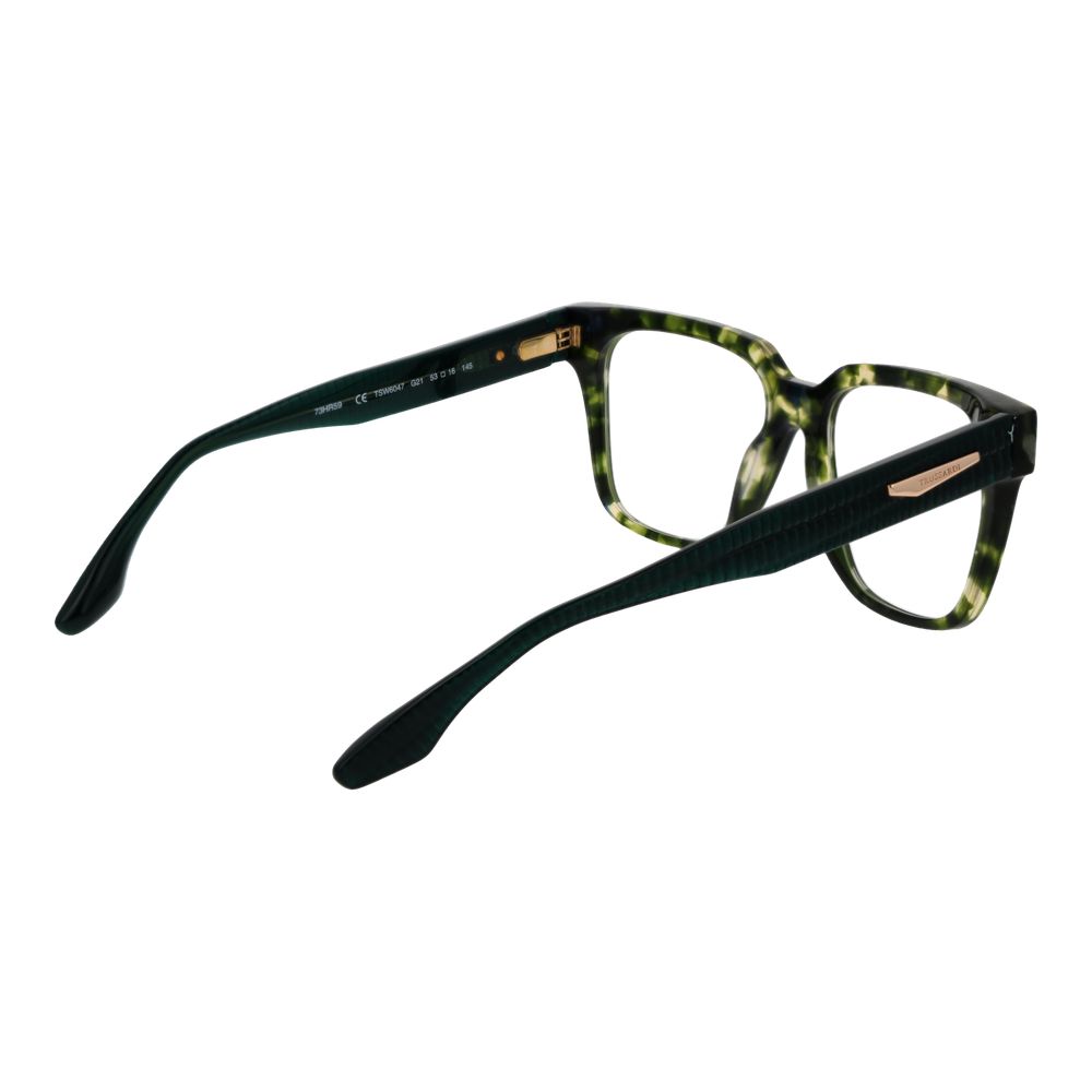 Eyeglasses Frames by Trussardi for women in acetate green features an refined silhouette, showcasing the refined green coloured frame and sophisticated full-frame frame design.