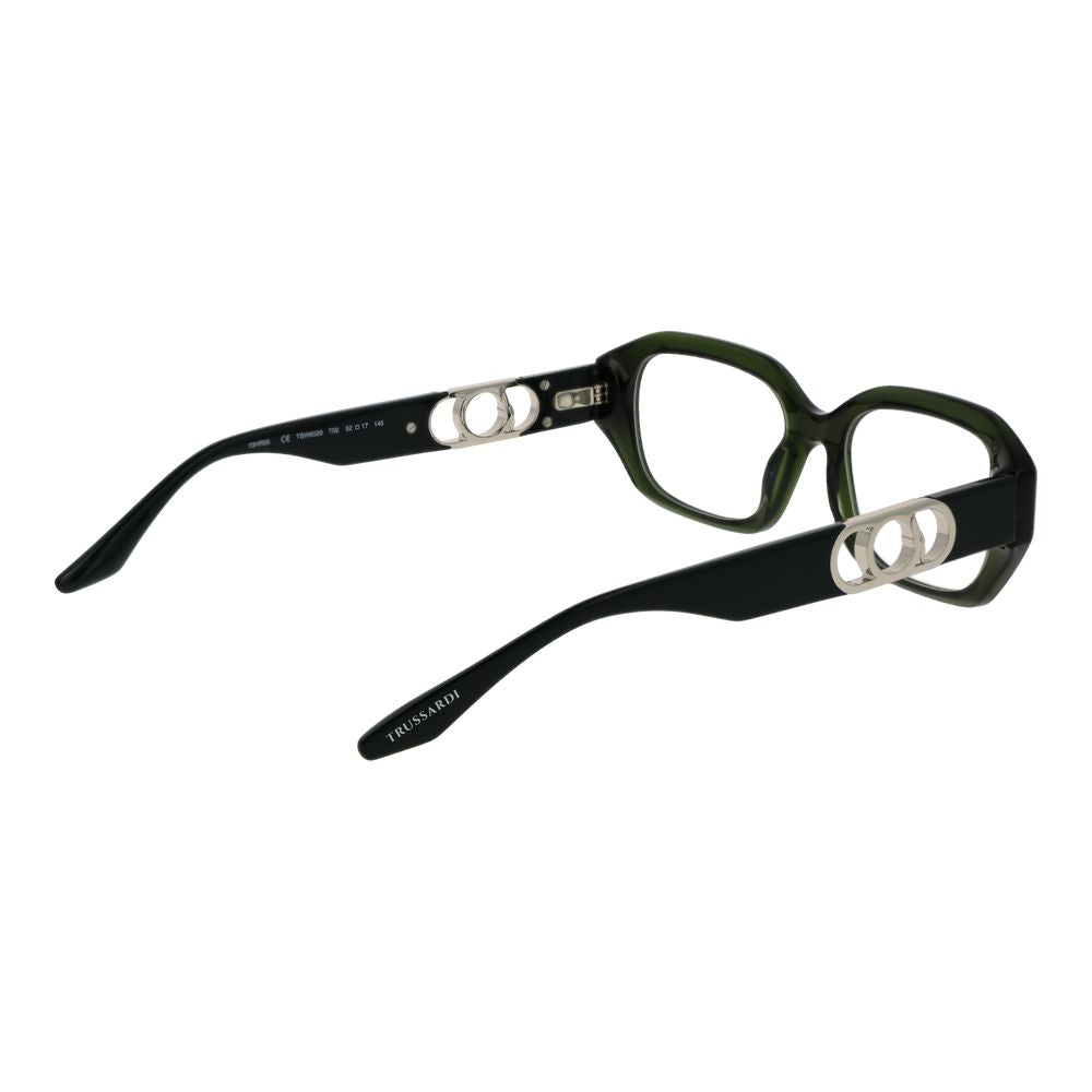 Eyeglasses Frames by Trussardi for women in acetate green showcases a refined full-frame frame design with a refined green coloured frame finish for a refined and sophisticated look.