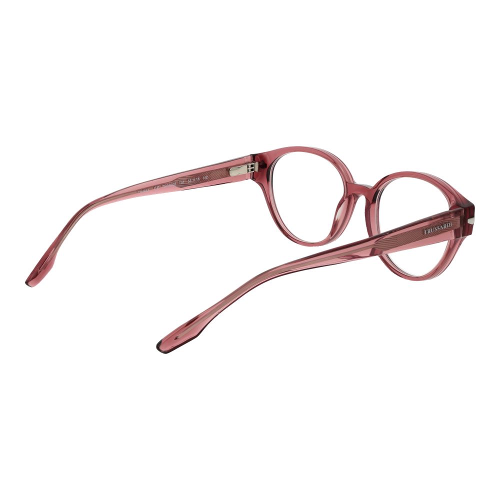 Eyeglasses Frames by Trussardi for women in acetate pink features a refined silhouette, showcasing a refined rose coloured frame and full-frame frame design for a sophisticated, premium look.