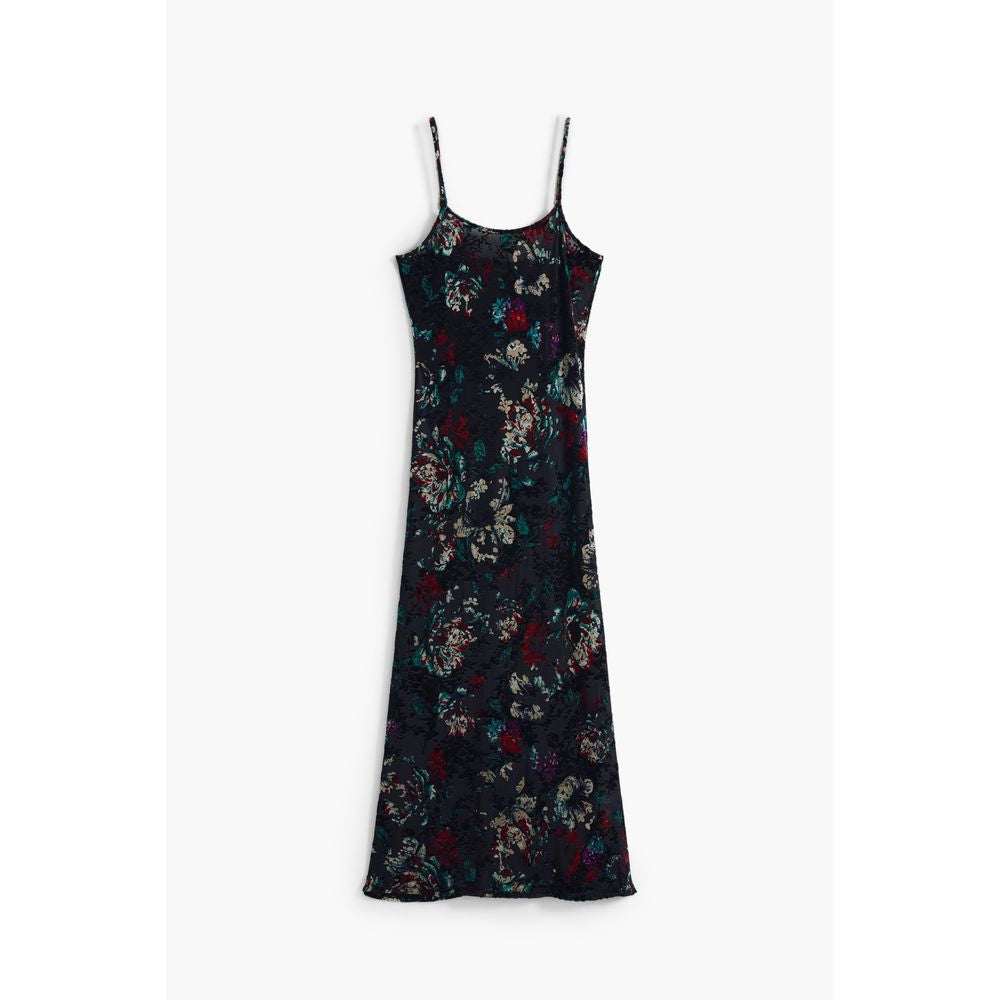 Desigual Women's Slip Long-Sleeve Crew Neck Polyester Dress - Black Patterned