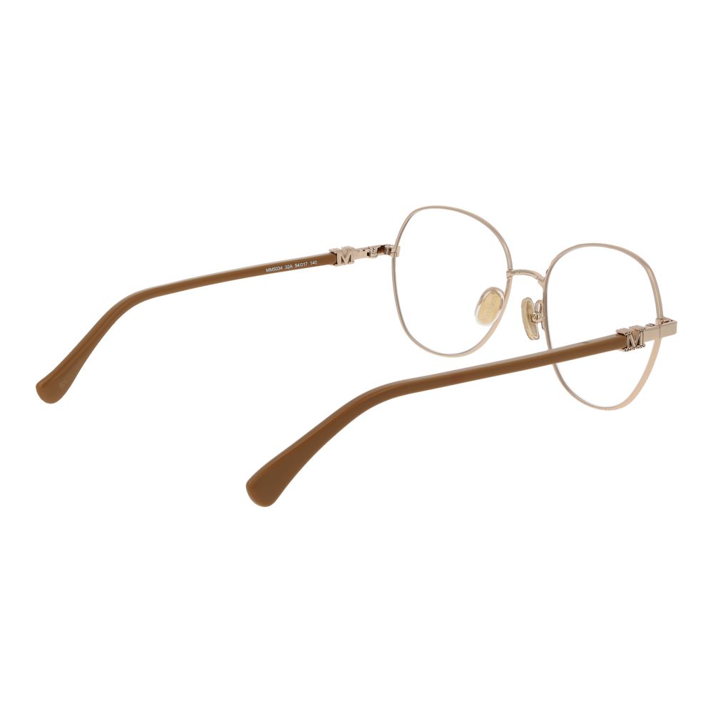 Eyeglasses Frames by Max Mara for women in acetate gold showcases a refined full-frame frame design with a refined gold coloured frame finish for a refined and sophisticated look.